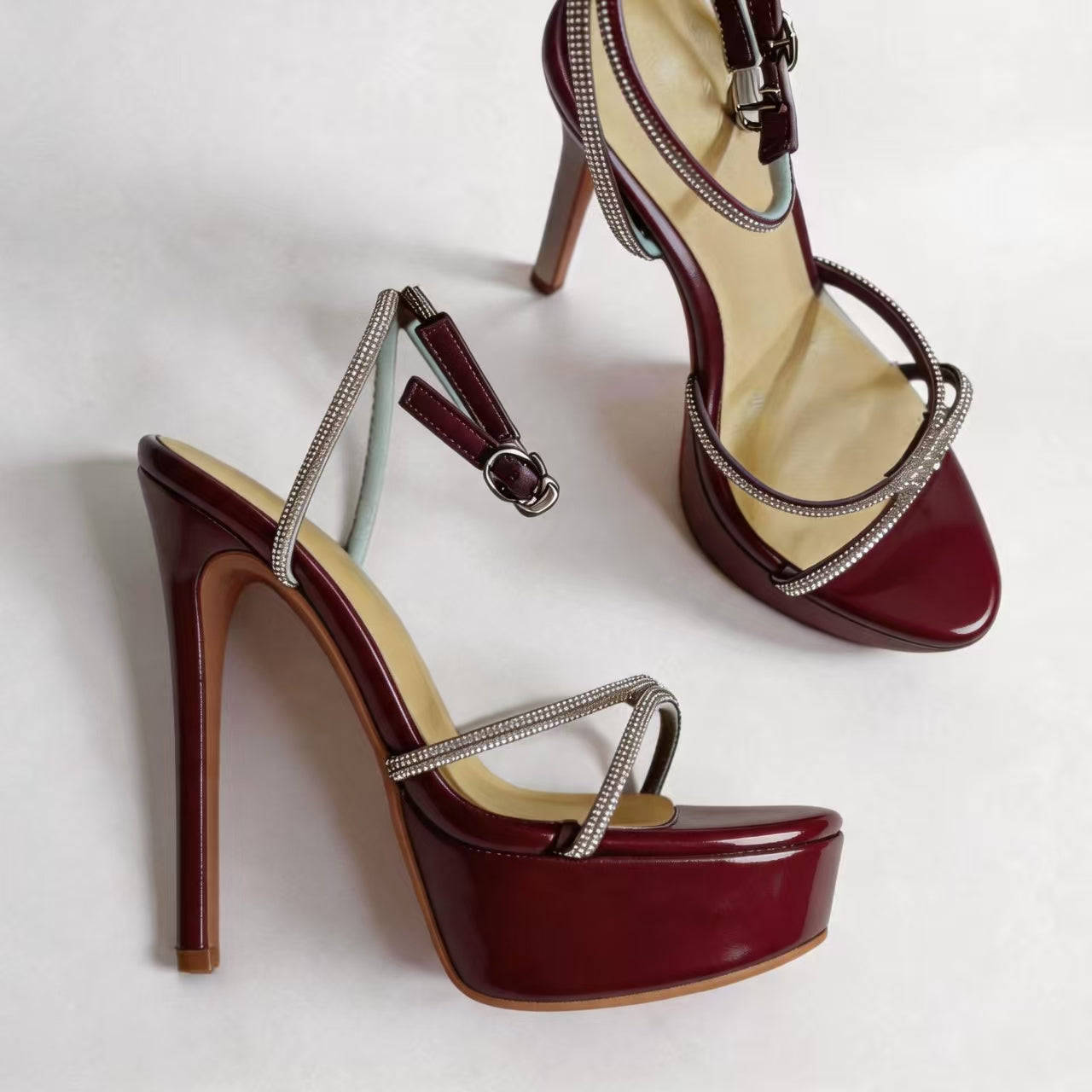 Handmade 5”-6” Rhinestone Strappy Platform Stiletto Heels for Women