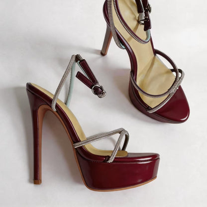Handmade 5”-6” Rhinestone Strappy Platform Stiletto Heels for Women