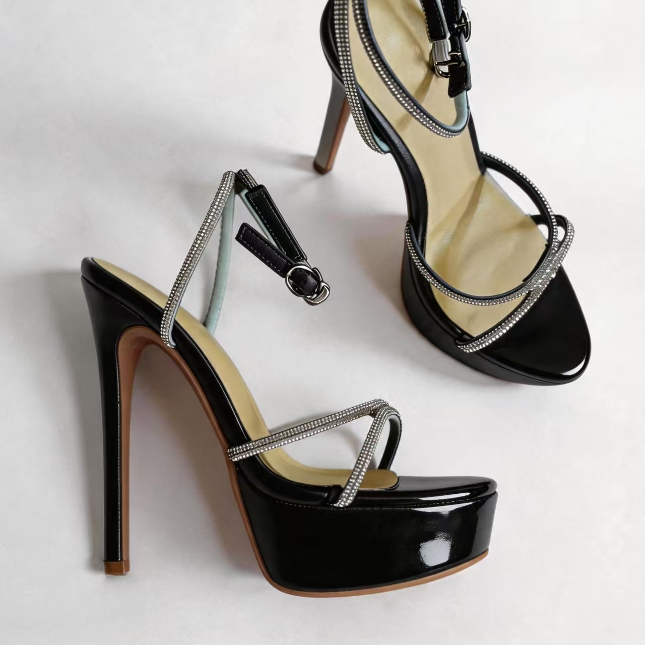 Handmade 5”-6” Rhinestone Strappy Platform Stiletto Heels for Women