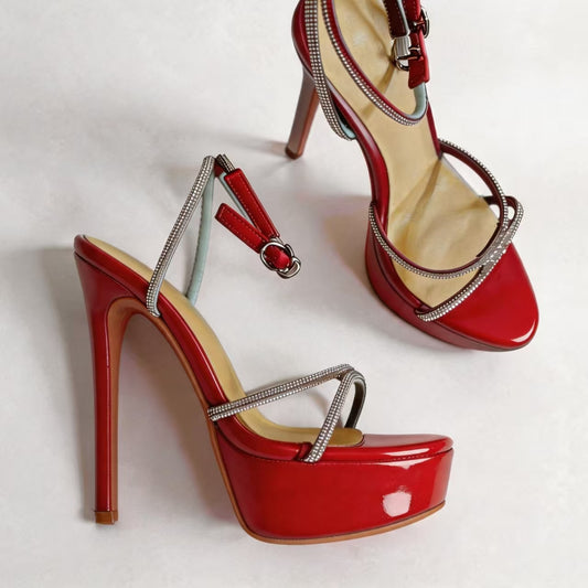 Handmade 5”-6” Rhinestone Strappy Platform Stiletto Heels for Women