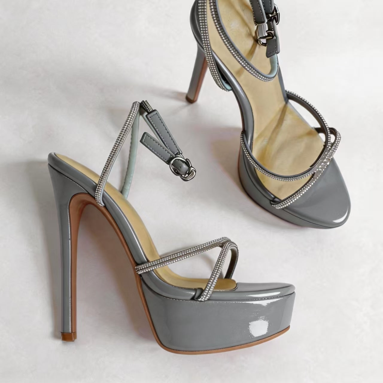 Handmade 5”-6” Rhinestone Strappy Platform Stiletto Heels for Women