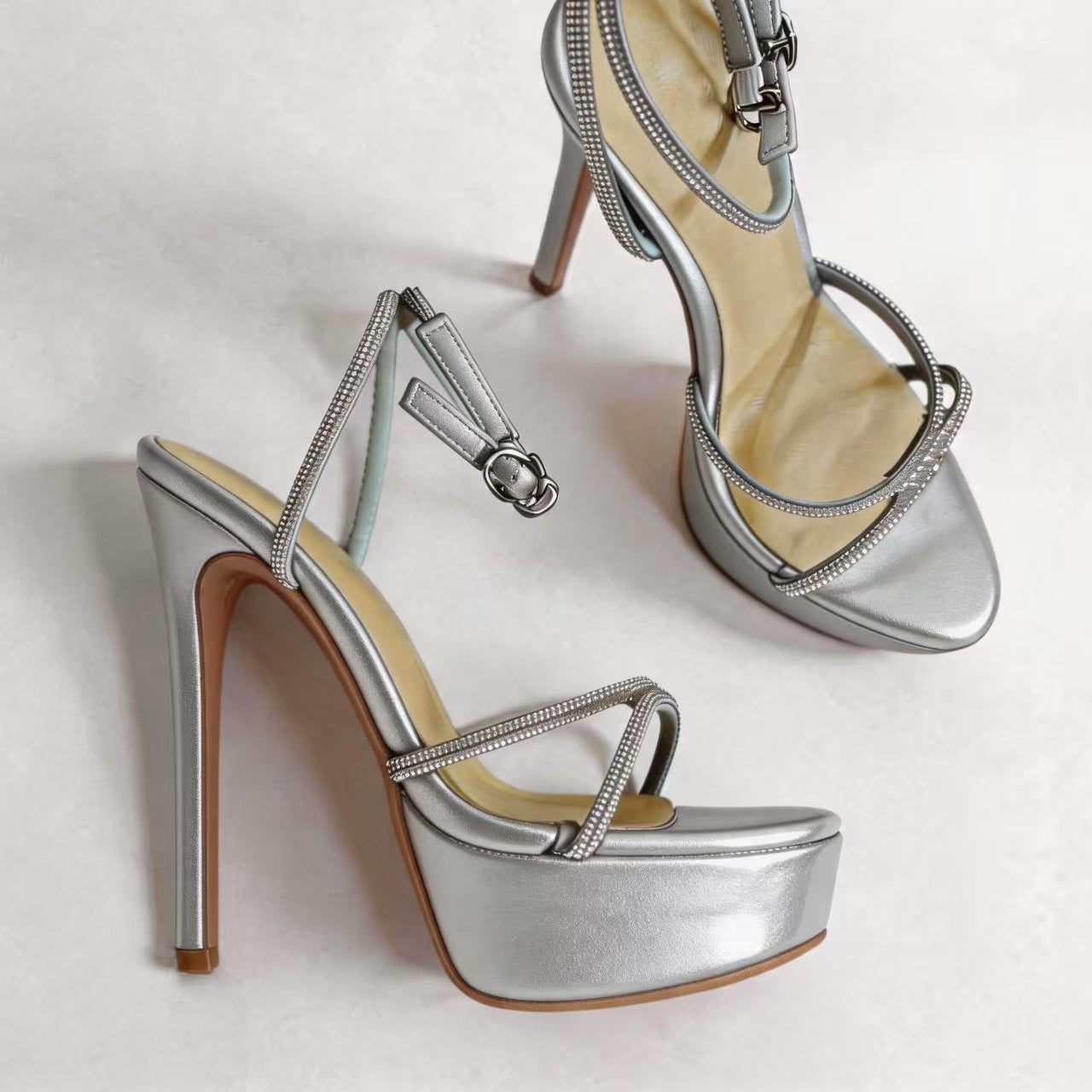 Handmade 5”-6” Rhinestone Strappy Platform Stiletto Heels for Women
