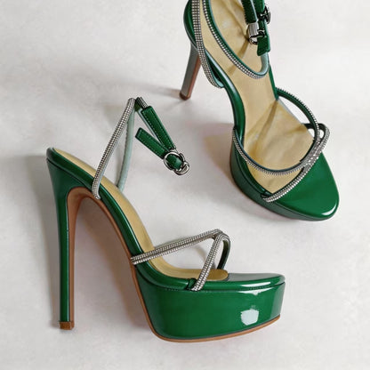 Handmade 5”-6” Rhinestone Strappy Platform Stiletto Heels for Women