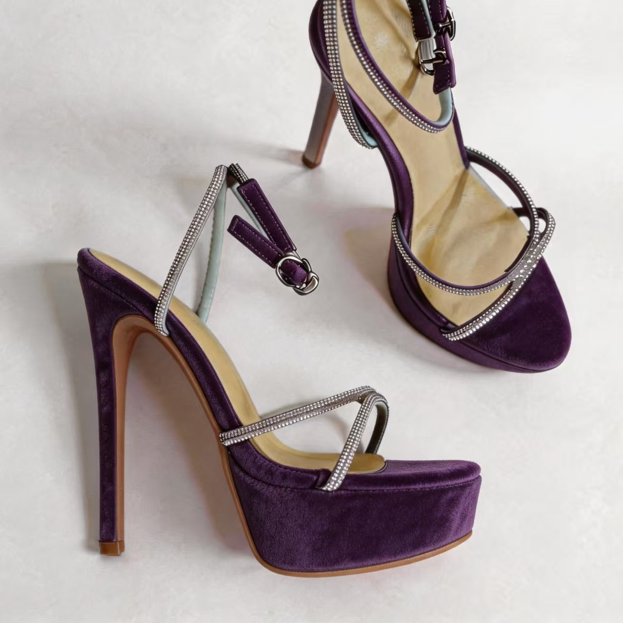 Handmade 5”-6” Rhinestone Strappy Platform Stiletto Heels for Women