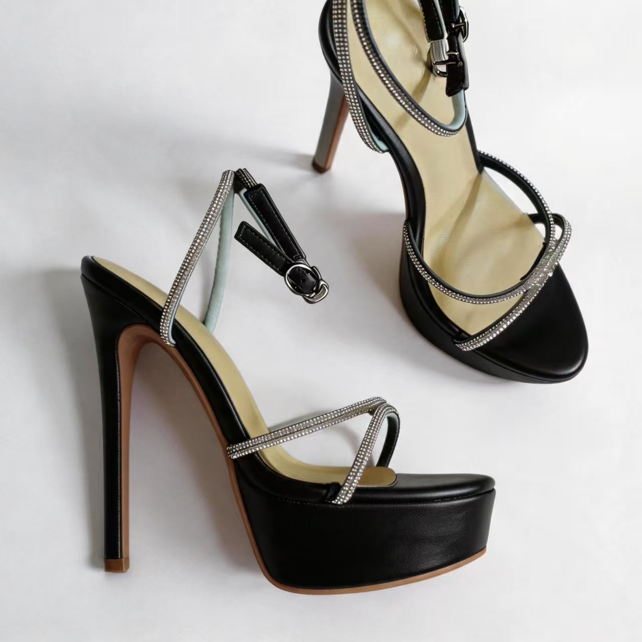 Handmade 5”-6” Rhinestone Strappy Platform Stiletto Heels for Women