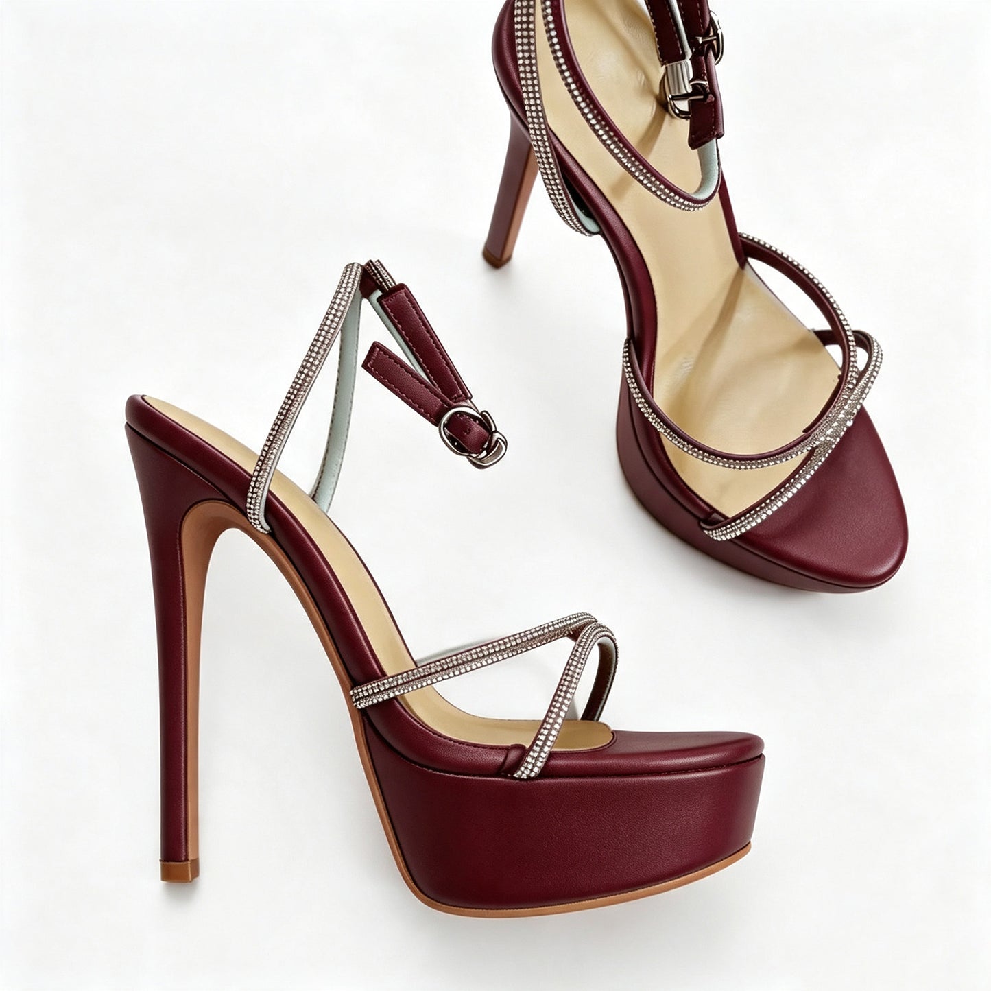 Handmade 5”-6” Rhinestone Strappy Platform Stiletto Heels for Women