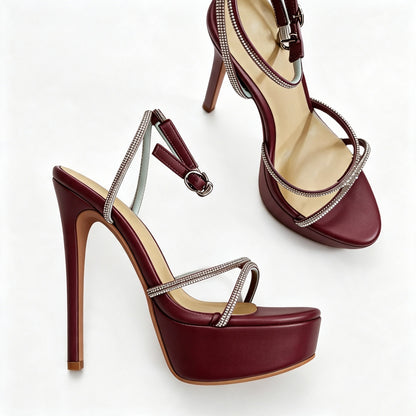Handmade 5”-6” Rhinestone Strappy Platform Stiletto Heels for Women