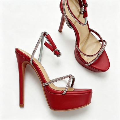 Handmade 5”-6” Rhinestone Strappy Platform Stiletto Heels for Women