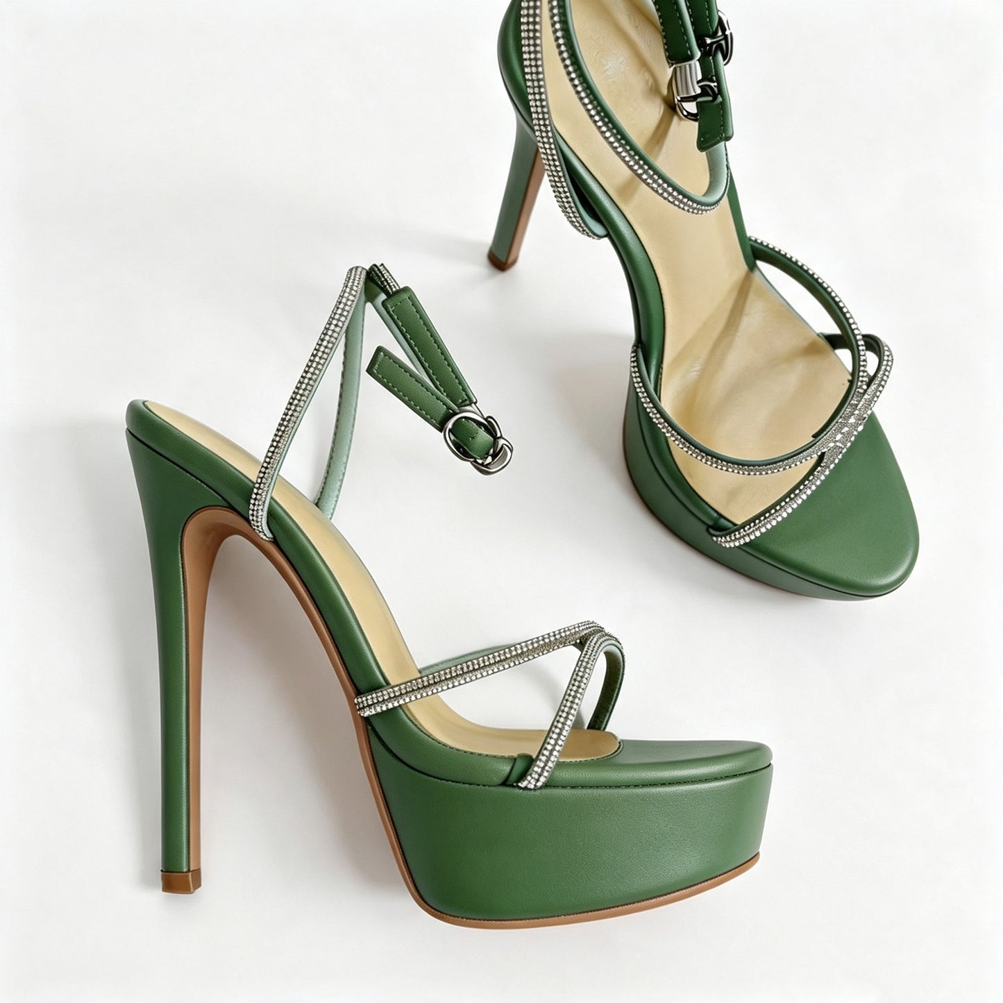Handmade 5”-6” Rhinestone Strappy Platform Stiletto Heels for Women