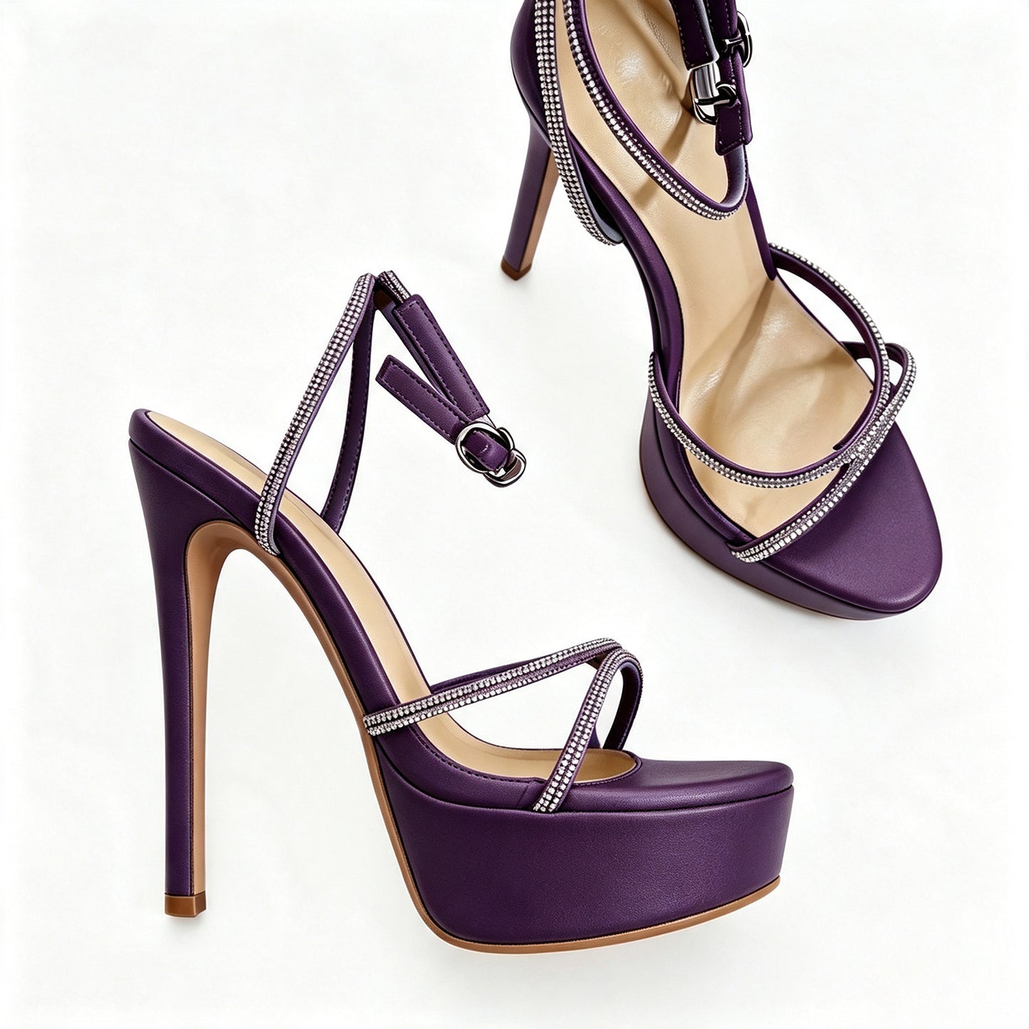 Handmade 5”-6” Rhinestone Strappy Platform Stiletto Heels for Women