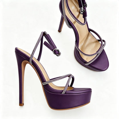 Handmade 5”-6” Rhinestone Strappy Platform Stiletto Heels for Women