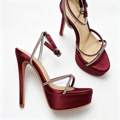 Handmade 5”-6” Rhinestone Strappy Platform Stiletto Heels for Women