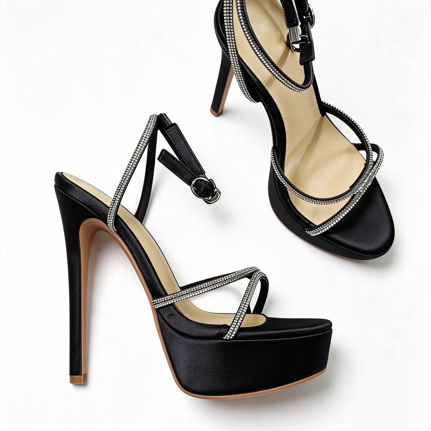 Handmade 5”-6” Rhinestone Strappy Platform Stiletto Heels for Women