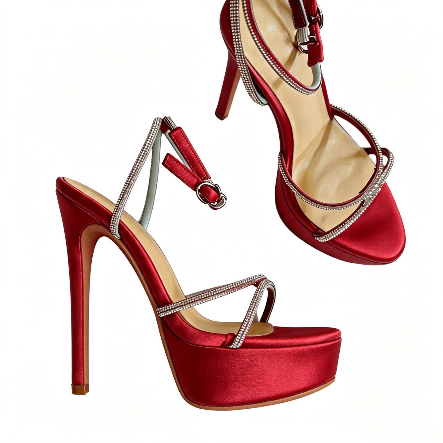 Handmade 5”-6” Rhinestone Strappy Platform Stiletto Heels for Women