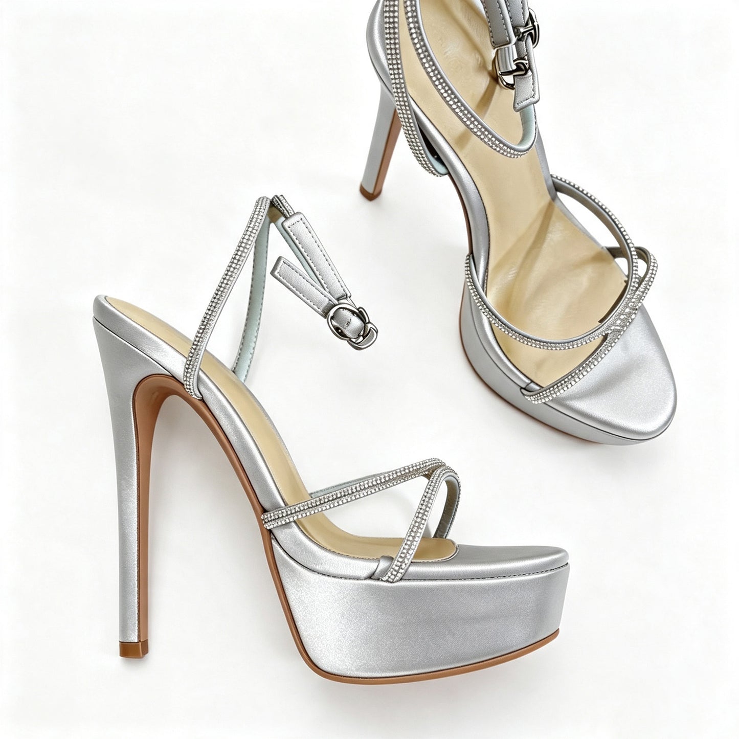 Handmade 5”-6” Rhinestone Strappy Platform Stiletto Heels for Women