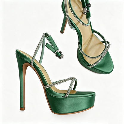 Handmade 5”-6” Rhinestone Strappy Platform Stiletto Heels for Women