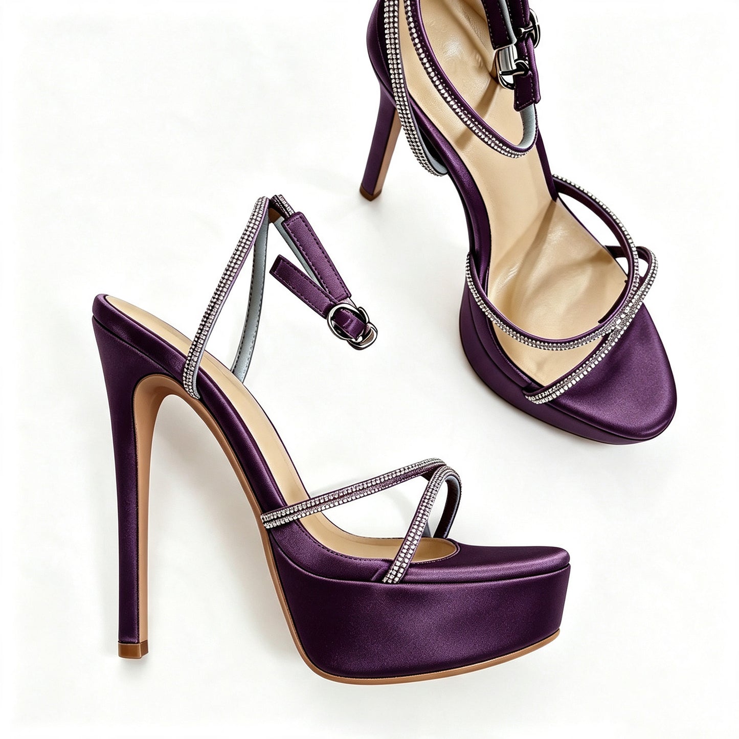 Handmade 5”-6” Rhinestone Strappy Platform Stiletto Heels for Women