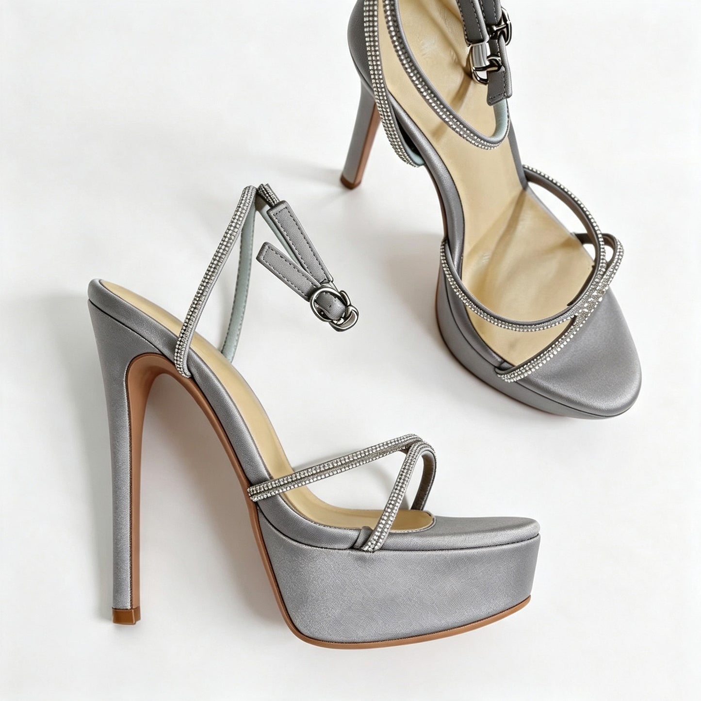 Handmade 5”-6” Rhinestone Strappy Platform Stiletto Heels for Women