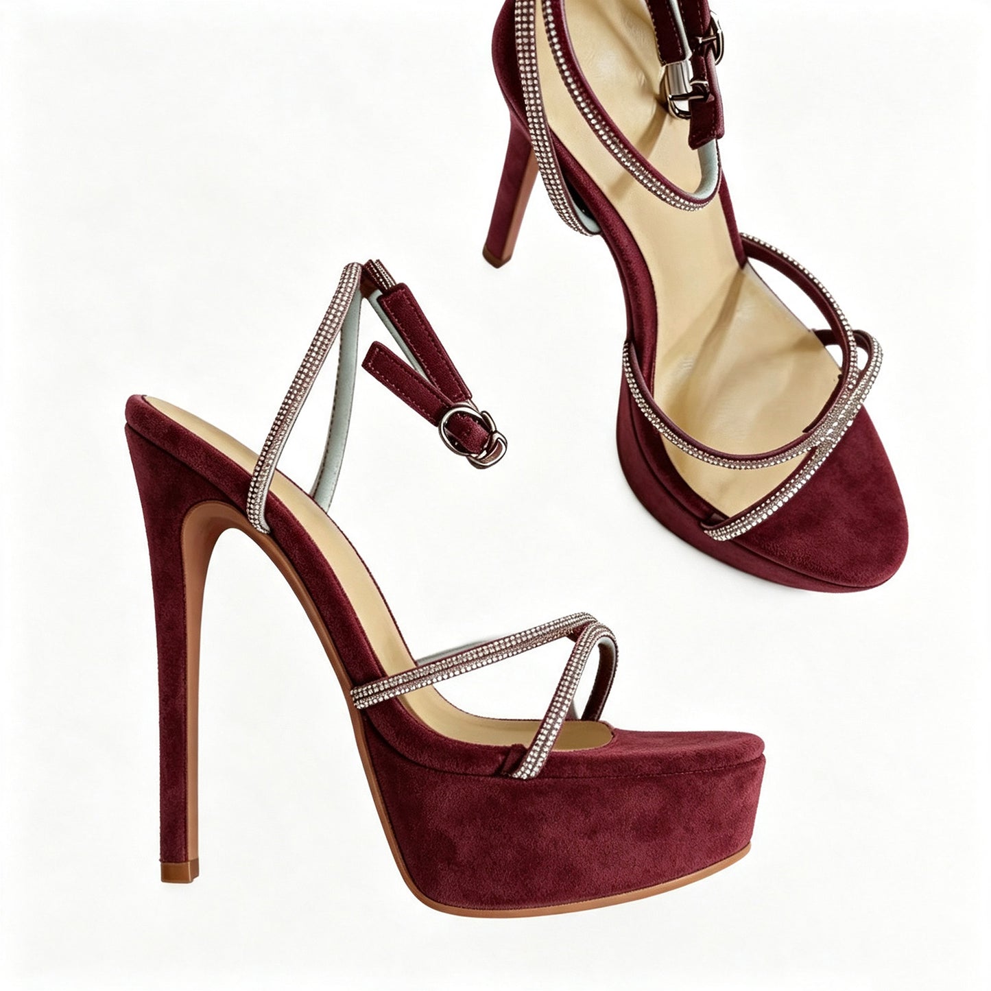 Handmade 5”-6” Rhinestone Strappy Platform Stiletto Heels for Women