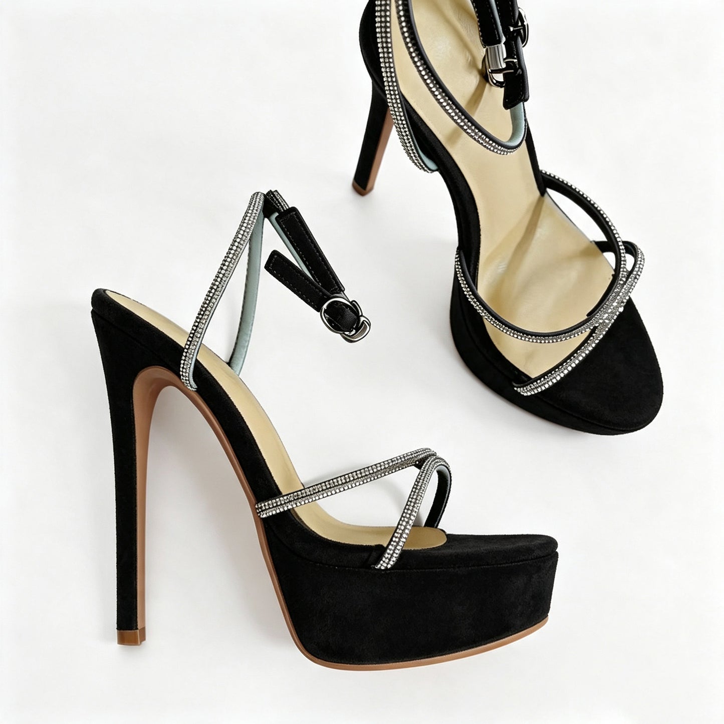 Handmade 5”-6” Rhinestone Strappy Platform Stiletto Heels for Women