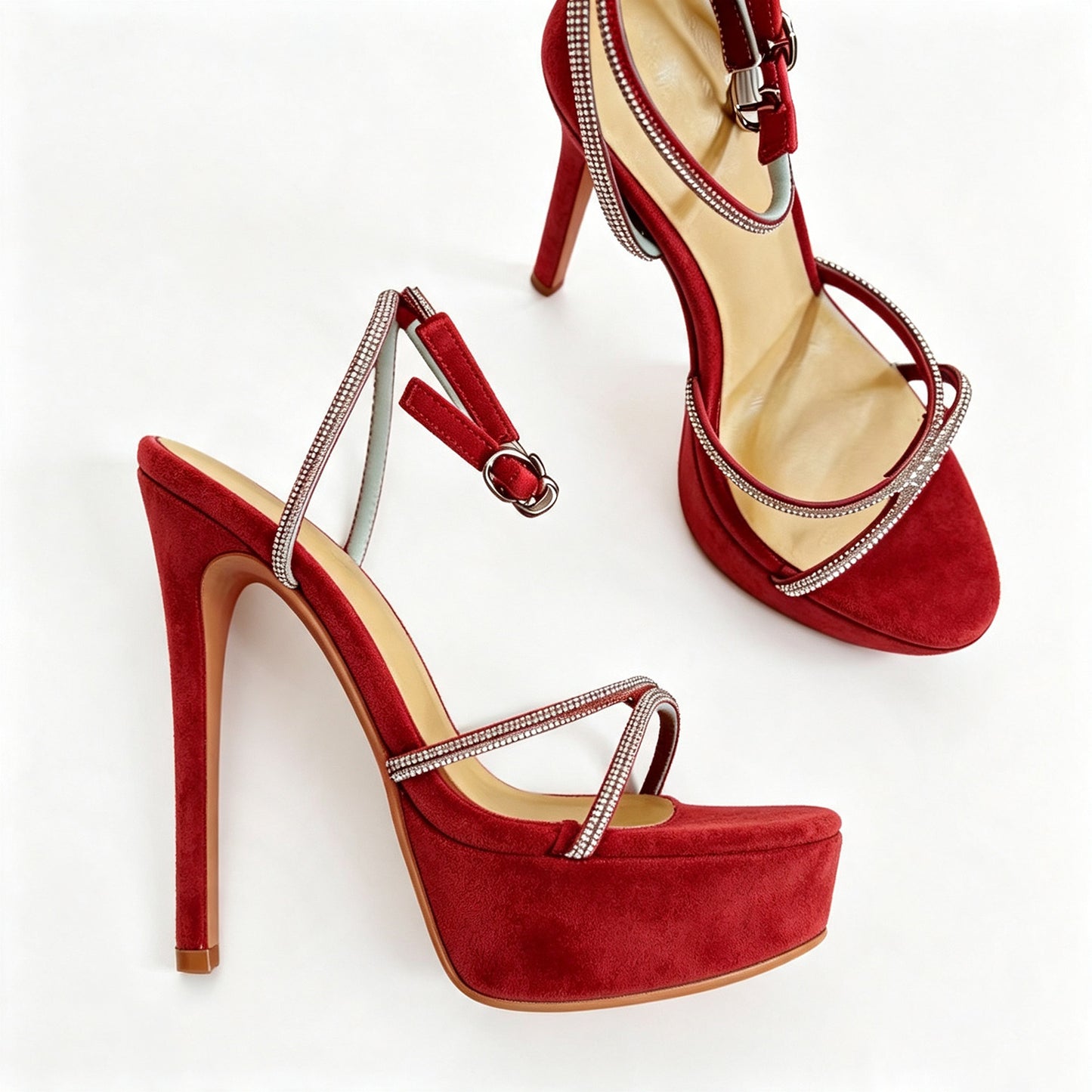 Handmade 5”-6” Rhinestone Strappy Platform Stiletto Heels for Women