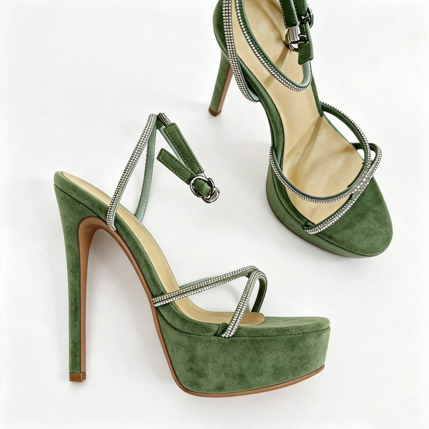 Handmade 5”-6” Rhinestone Strappy Platform Stiletto Heels for Women