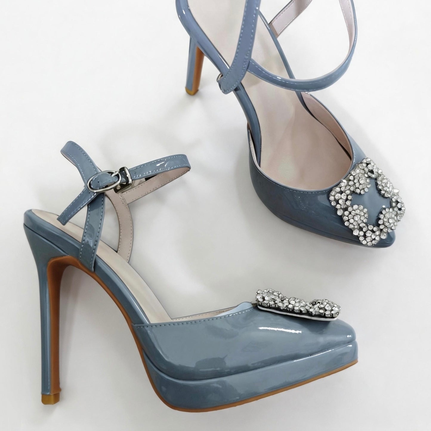 Handmade 5”-6” Rhinestone Buckle Slingback Platform Pumps for Women