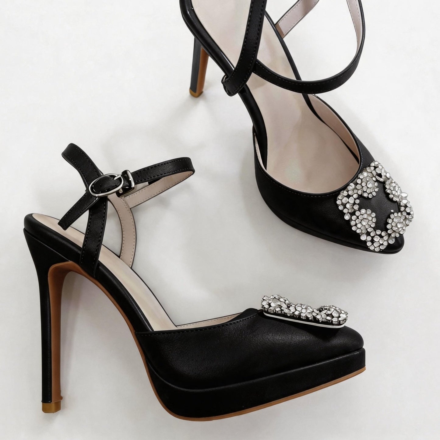 Handmade 5”-6” Rhinestone Buckle Slingback Platform Pumps for Women