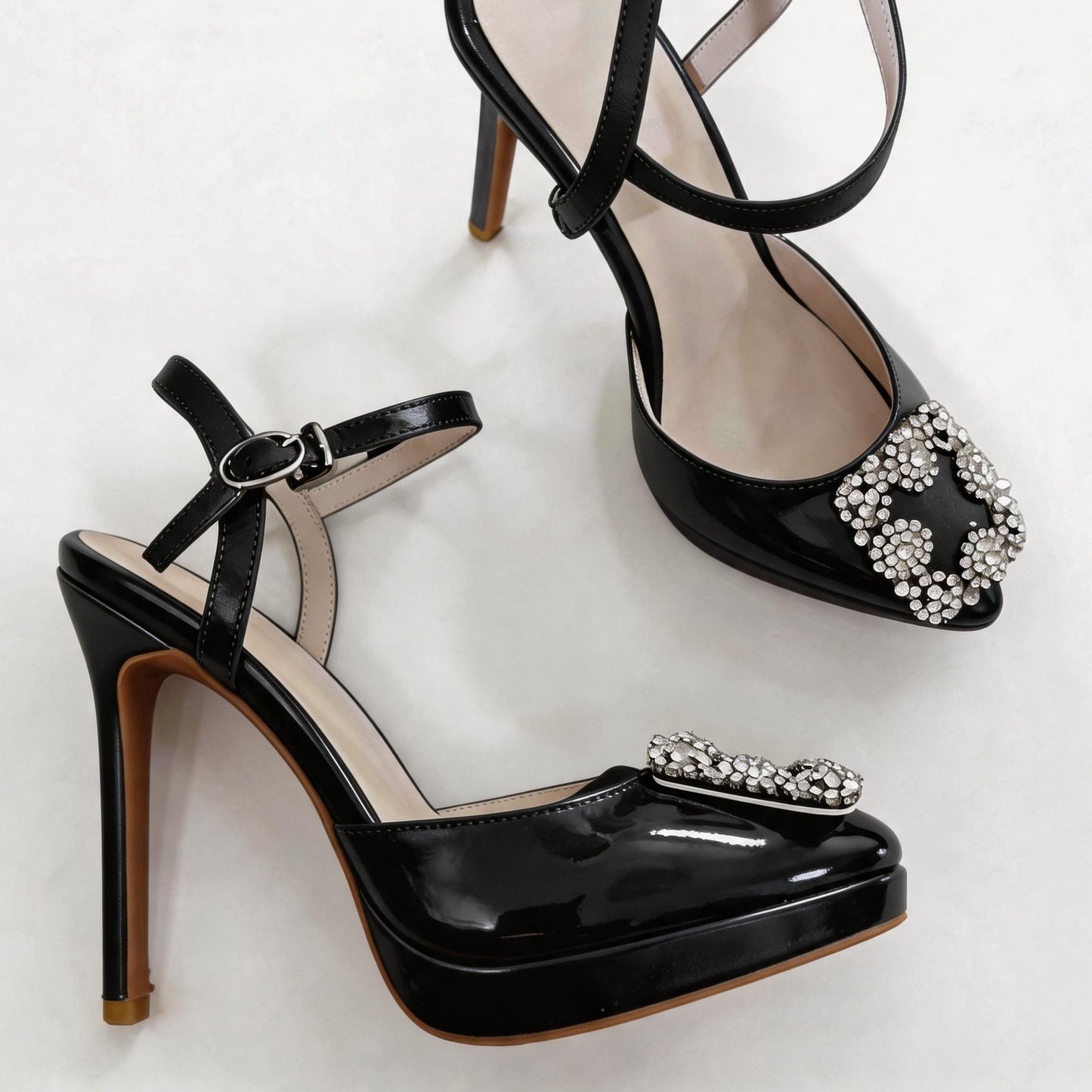Handmade 5”-6” Rhinestone Buckle Slingback Platform Pumps for Women