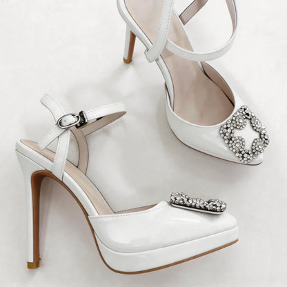 Handmade 5”-6” Rhinestone Buckle Slingback Platform Pumps for Women