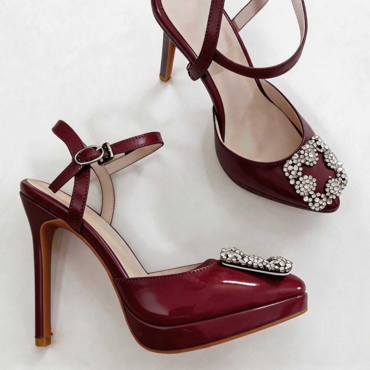Handmade 5”-6” Rhinestone Buckle Slingback Platform Pumps for Women