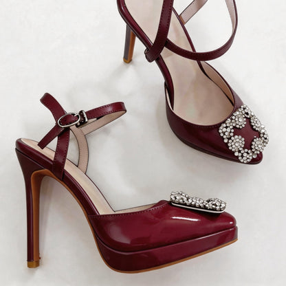 Handmade 5”-6” Rhinestone Buckle Slingback Platform Pumps for Women