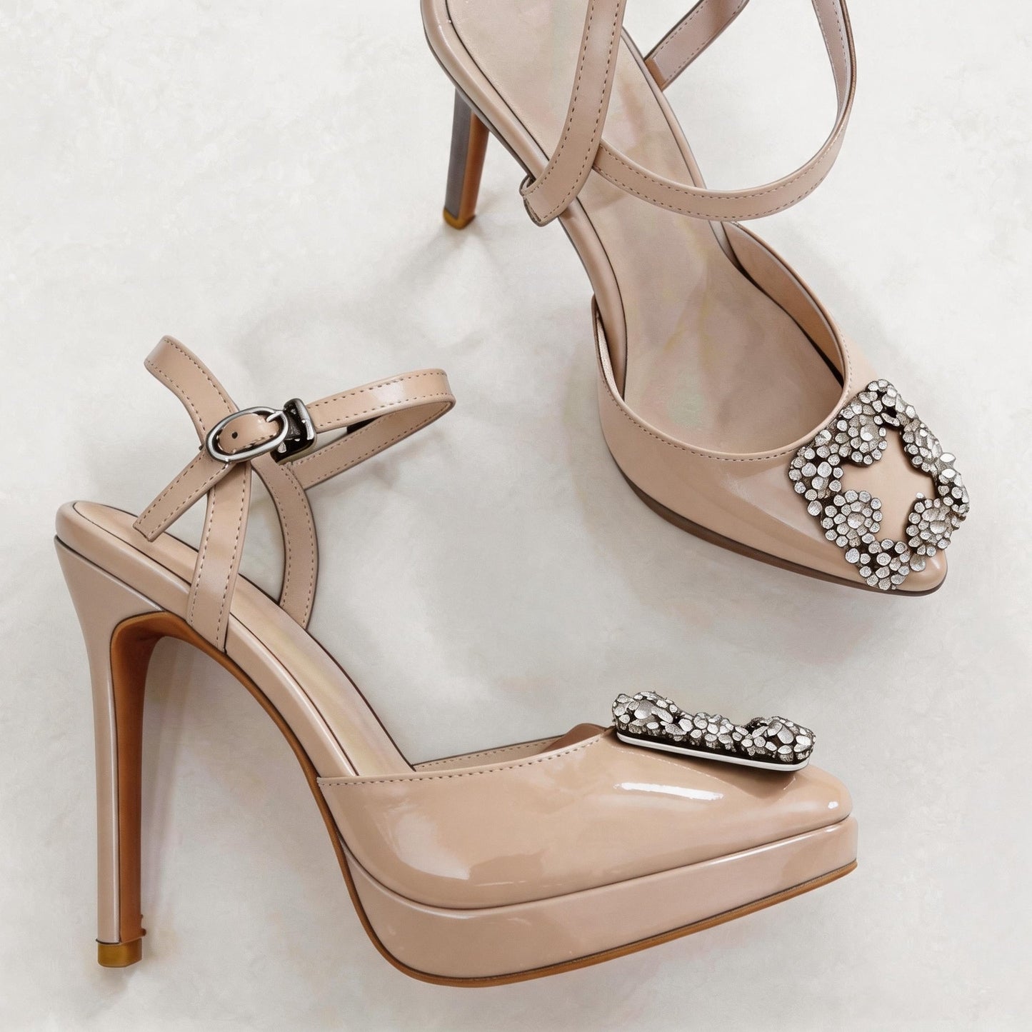 Handmade 5”-6” Rhinestone Buckle Slingback Platform Pumps for Women