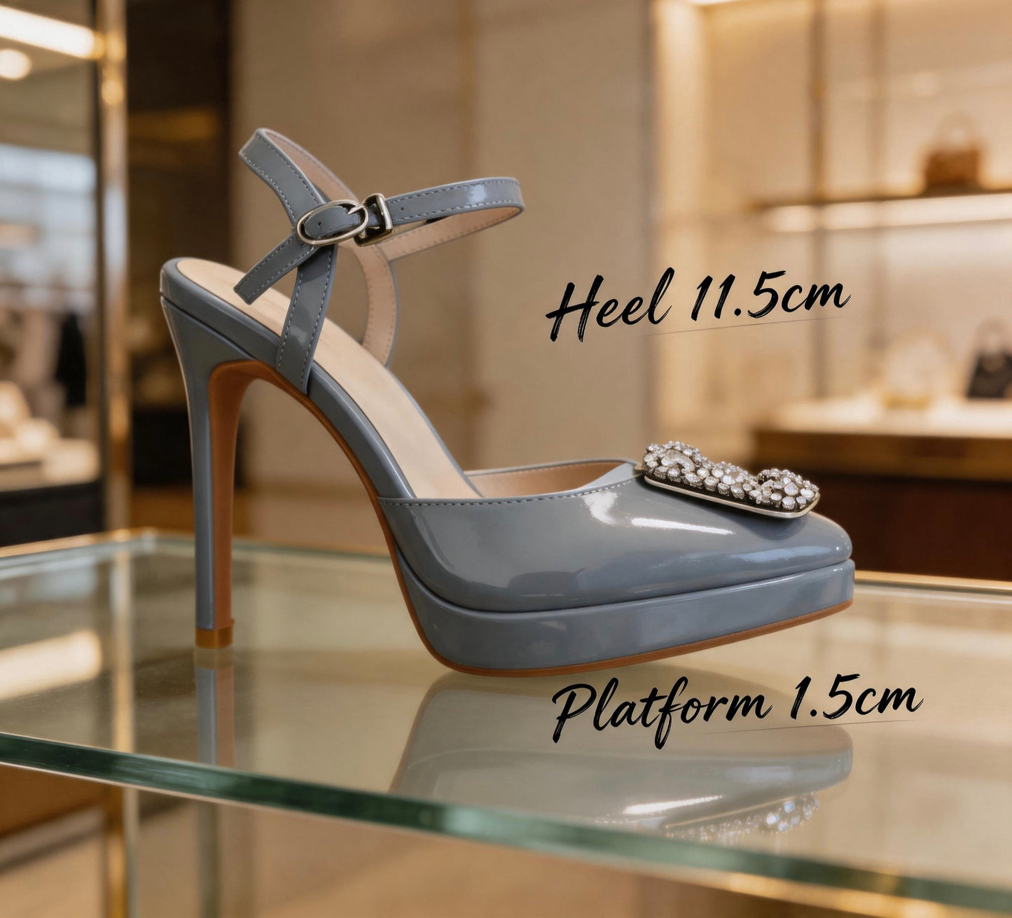 Handmade 5”-6” Rhinestone Buckle Slingback Platform Pumps for Women