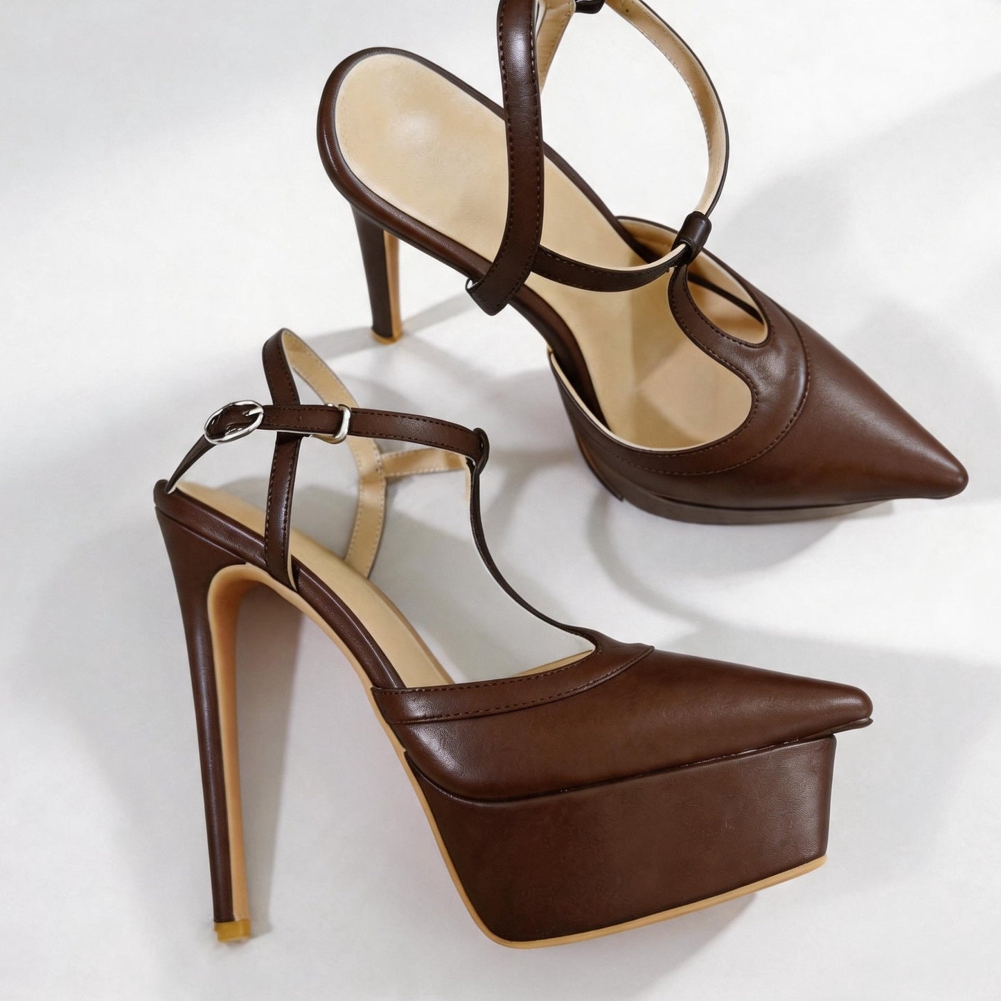 Handmade 5”-6” T-Strap Platform Stiletto Pumps