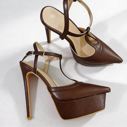 Handmade 5”-6” T-Strap Platform Stiletto Pumps