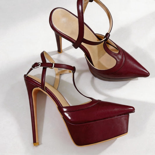 Handmade 5”-6” T-Strap Platform Stiletto Pumps
