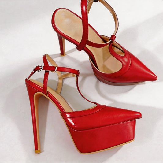 Handmade 5”-6” T-Strap Platform Stiletto Pumps