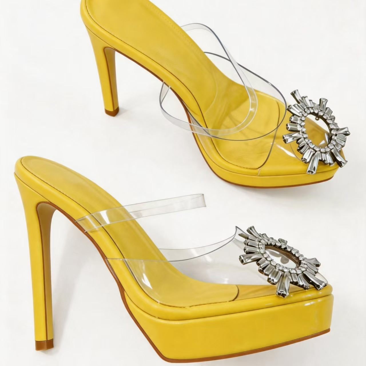 Handmade 5”-6” Patent Leather Clear Strap Platform Mules for Women