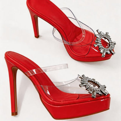 Handmade 5”-6” Patent Leather Clear Strap Platform Mules for Women