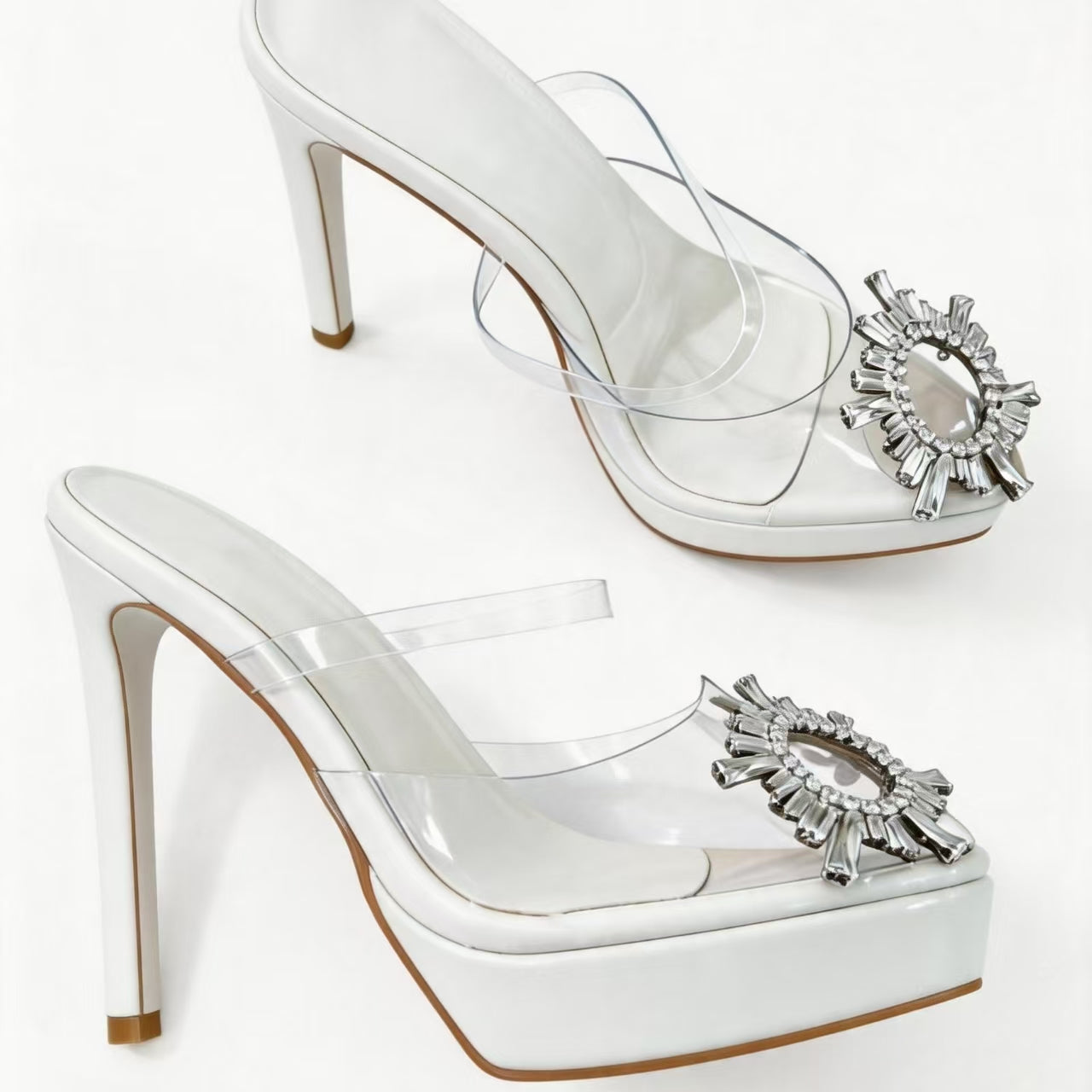 Handmade 5”-6” Patent Leather Clear Strap Platform Mules for Women