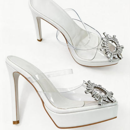 Handmade 5”-6” Patent Leather Clear Strap Platform Mules for Women