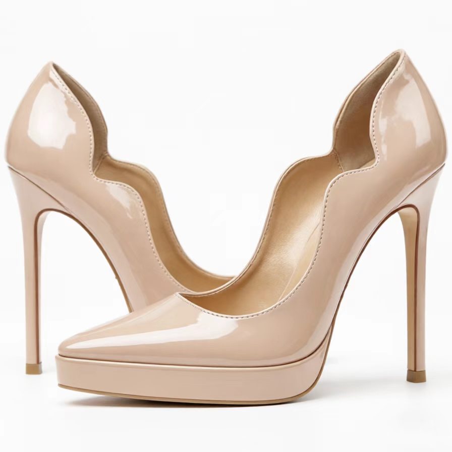Handmade 5”-6” Patent Leather Scalloped Platform Pumps for Women