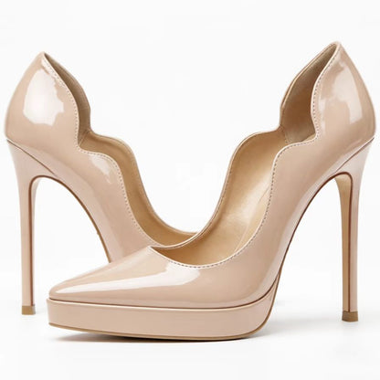 Handmade 5”-6” Patent Leather Scalloped Platform Pumps for Women