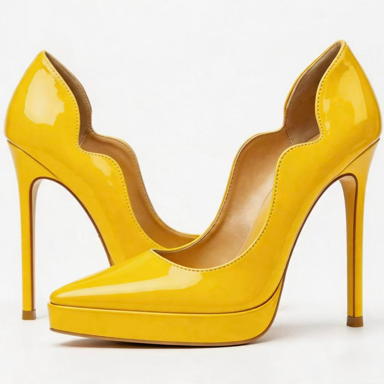 Handmade 5”-6” Patent Leather Scalloped Platform Pumps for Women