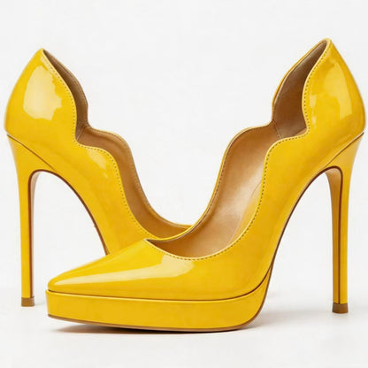 Handmade 5”-6” Patent Leather Scalloped Platform Pumps for Women