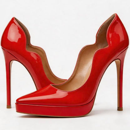 Handmade 5”-6” Patent Leather Scalloped Platform Pumps for Women