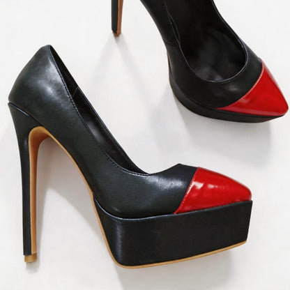 Handmade 5”-6” Patent Leather Colorblock Platform Stiletto Pumps for Women