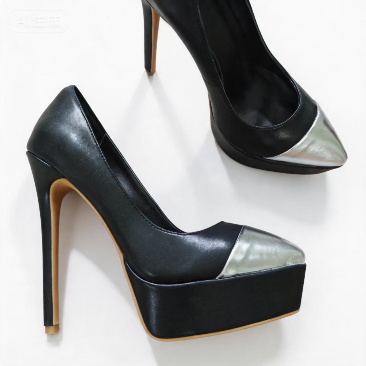 Handmade 5”-6” Patent Leather Colorblock Platform Stiletto Pumps for Women
