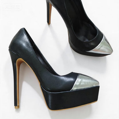 Handmade 5”-6” Patent Leather Colorblock Platform Stiletto Pumps for Women